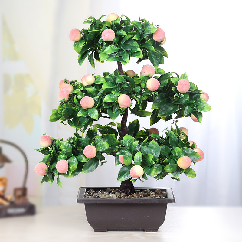 SZ Large simulation green plant potted flower plastic fruit living room desktop bonsai fake pomegranate orange peach jujube tree