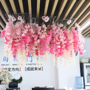 Wedding Decor Design Pink Wisteria Vine Garland Artificial Cherry Blossom Flower Wall Panel Ceiling Hanging Flowers for Ceiling