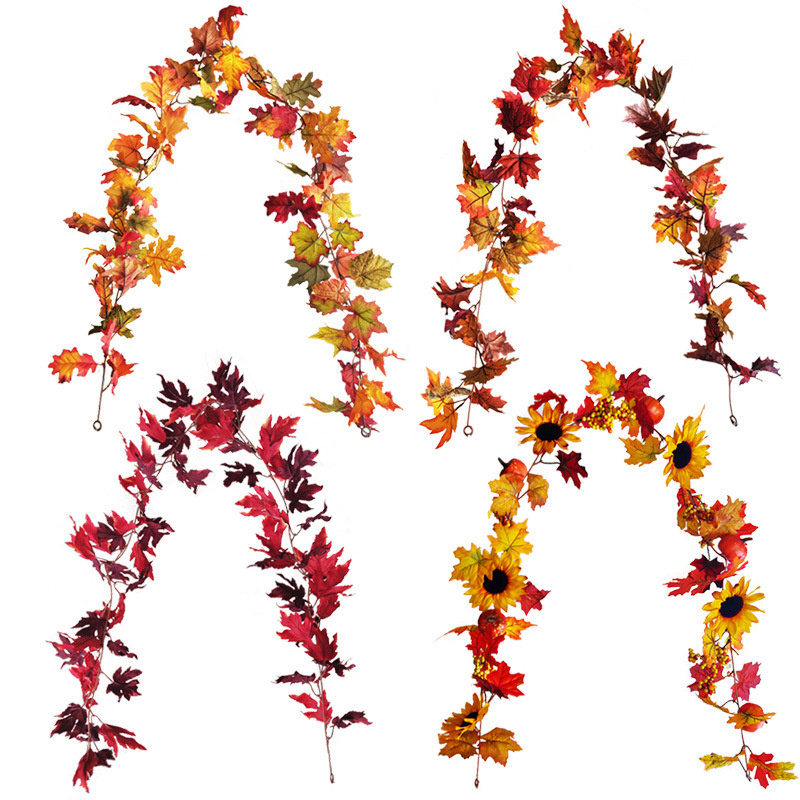 Artificial Maple Leaves autumn  hanging leaves decoration Vine Garland Hanging Greenery Garland Artificial Garland