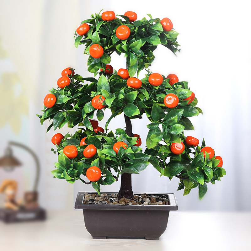 SZ Large simulation green plant potted flower plastic fruit living room desktop bonsai fake pomegranate orange peach jujube tree