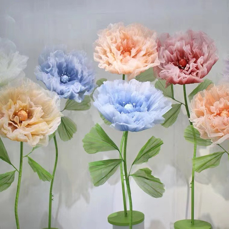 H0644 Giant peony poppy flowers with stem stand 30-100cm heads Handmade Silk Artificial Simulation Large Giant Organza Flowers