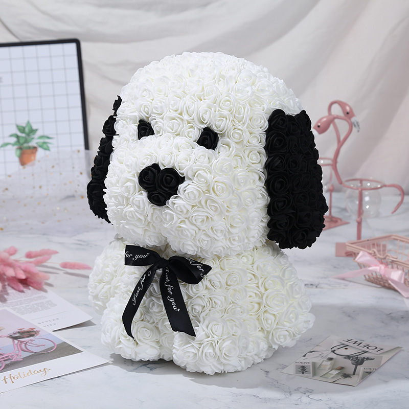 Handmade PE Foam Rose Flower Bear 40cm Rose Lucky Dog For girlfriend Weddings Party Christmas Valentile's Day gift