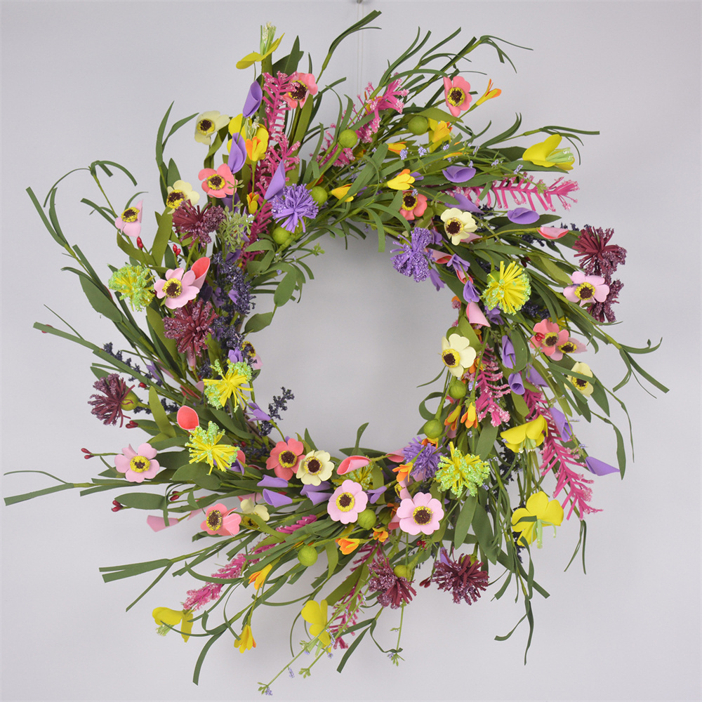 E- Spring Easter wreath door decoration Artificial flower Daisies Eucalyptus rabbit egg wreath home holiday decor