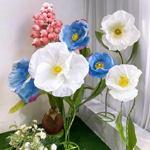 H0644 Giant peony poppy flowers with stem stand 30-100cm heads Handmade Silk Artificial Simulation Large Giant Organza Flowers