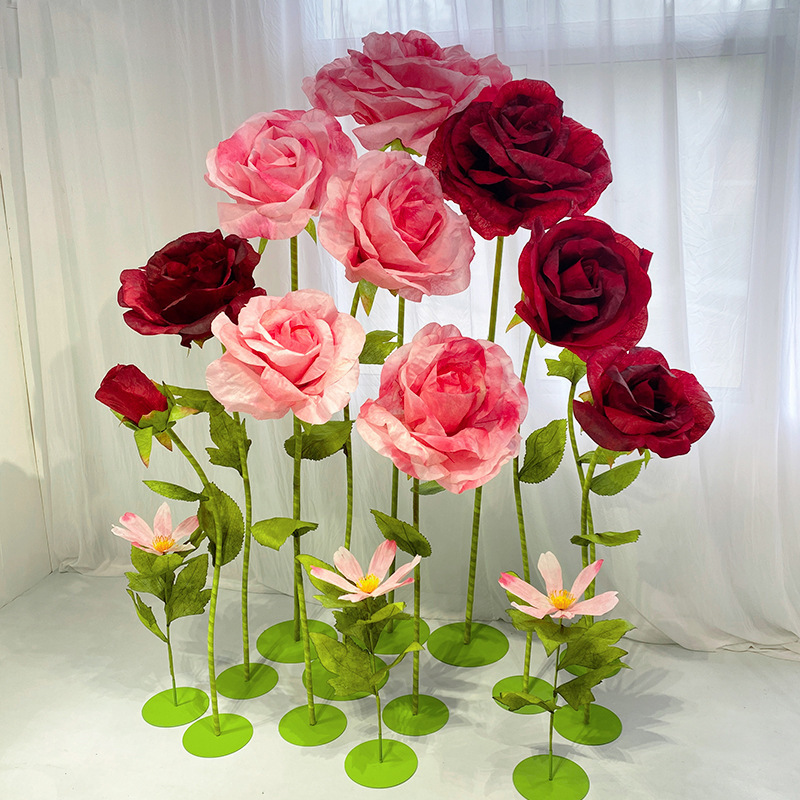 H0644 Giant peony poppy flowers with stem stand 30-100cm heads Handmade Silk Artificial Simulation Large Giant Organza Flowers