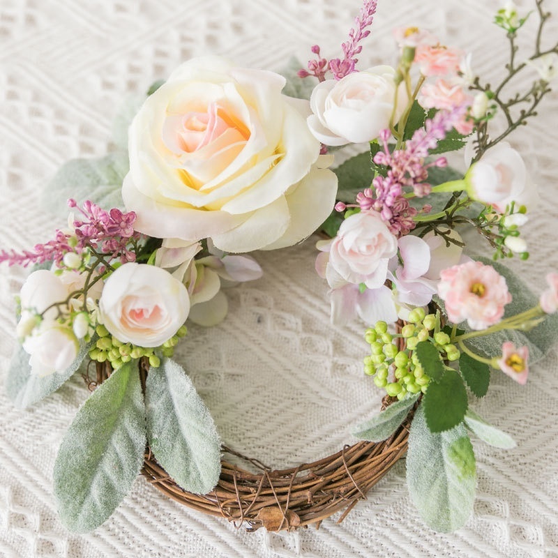 C2170 Wedding party table small ring decoration green white pink silk autumn candle artificial peony flower wreath centrepiece