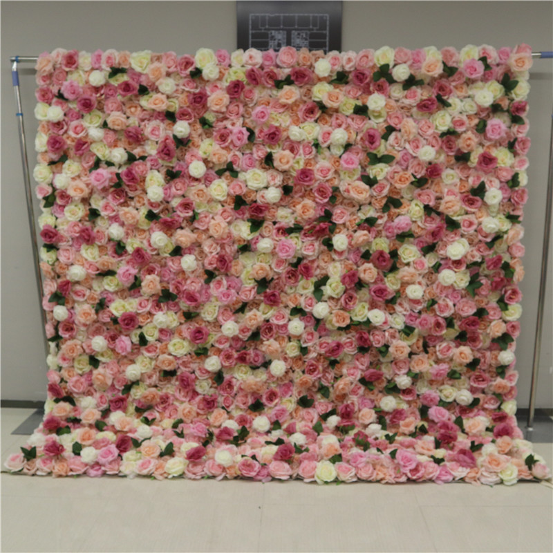 3D Pink Fake Flowerwall Floral Flower back drops Artificial Silk Peony Rose Flower Wall Backdrop Panel for Wedding Party Decor