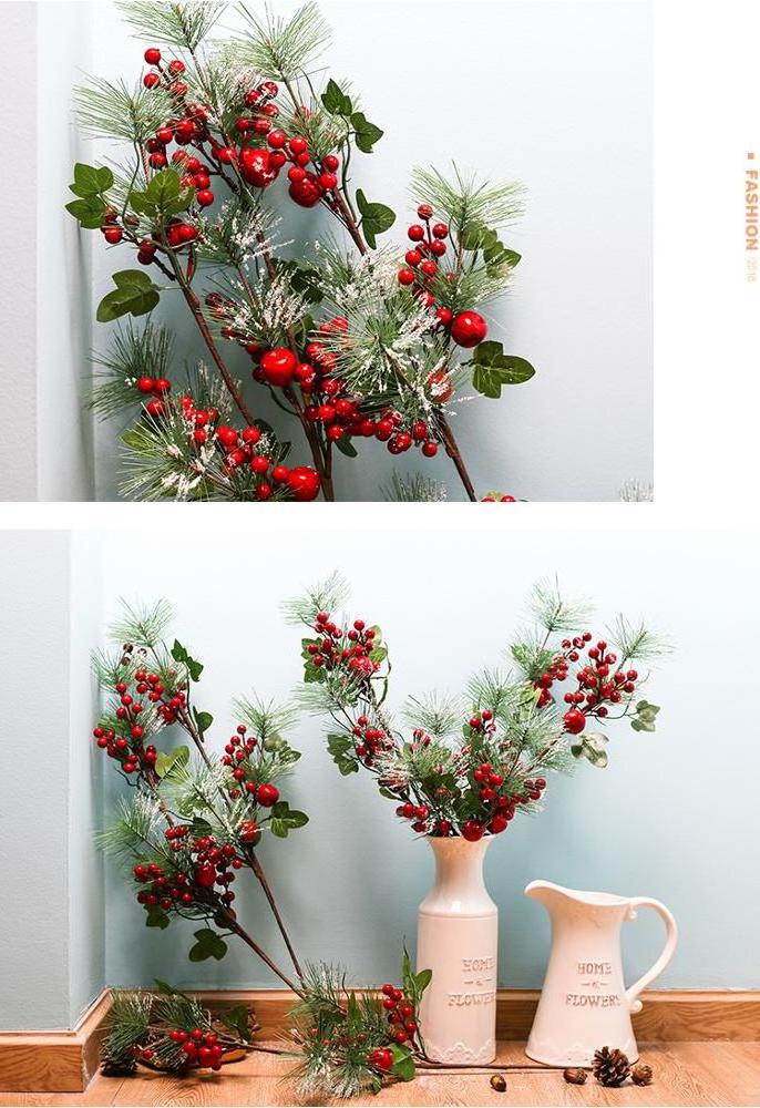 Christmas berry pine needle red berries 75cm length  for Christmas ornament handmade christmas tree twig