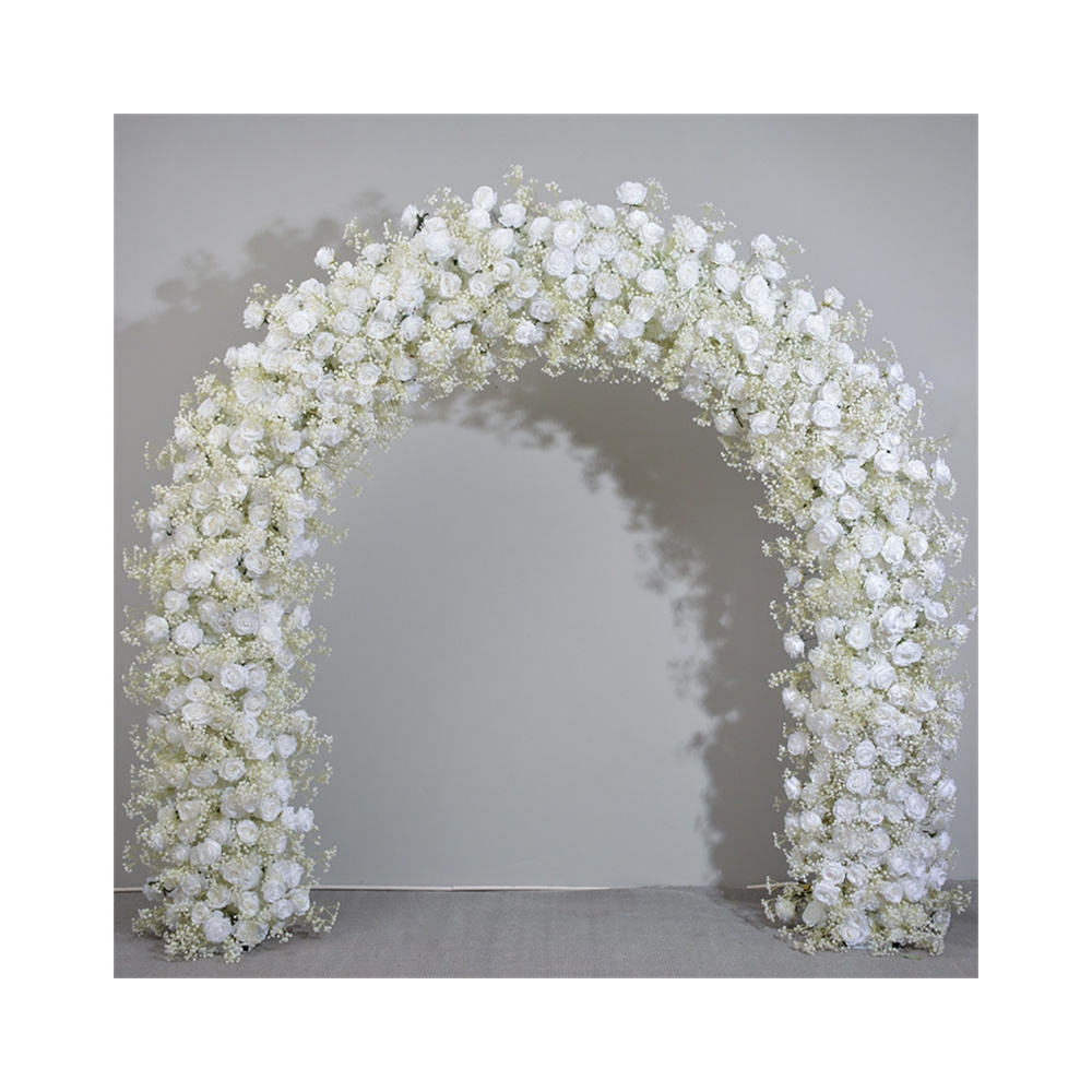 E- Outdoor Wedding arch backdrop artificial baby breath flowers faux fake white rose arches flower runner for christmas decor