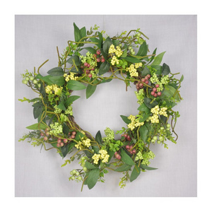 E- Spring Easter wreath door decoration Artificial flower Daisies Eucalyptus rabbit egg wreath home holiday decor