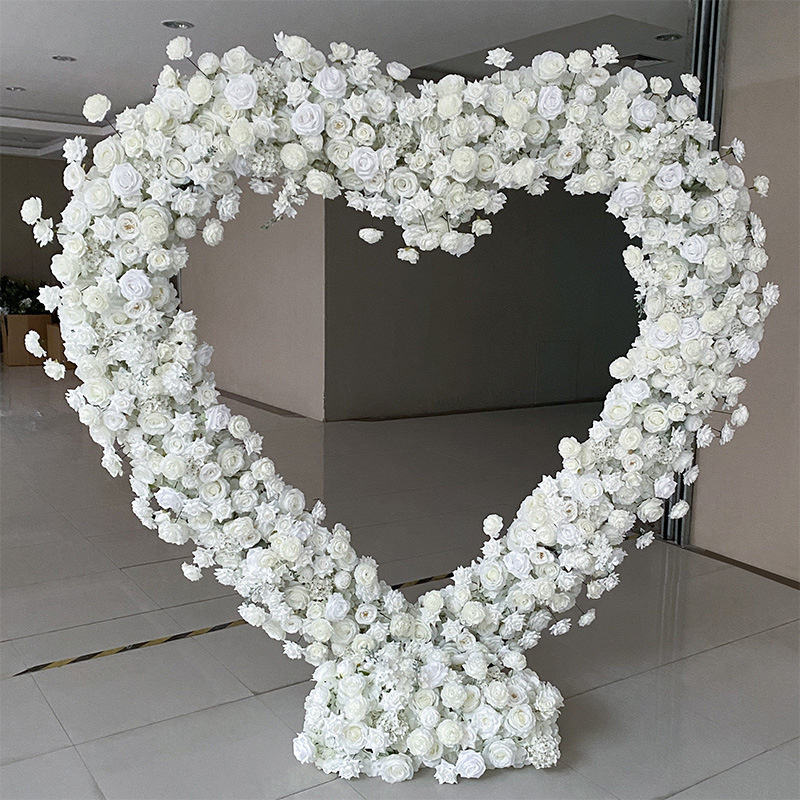 E801 Artificial flowers row red roses arch Heart shaped shelf Round arch backdrop mori tied lawn wedding proposal arrangement