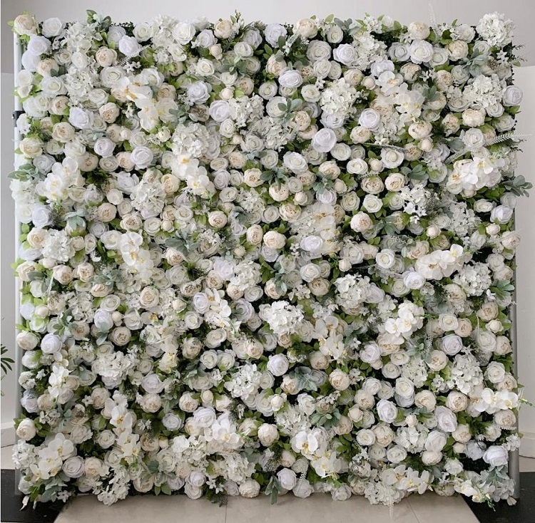 Party Event Store Rental 3D Floral Backdrop White Silk Rose Flower Wall Panel Artificial Flower Wall for Home Wedding Wall Decor