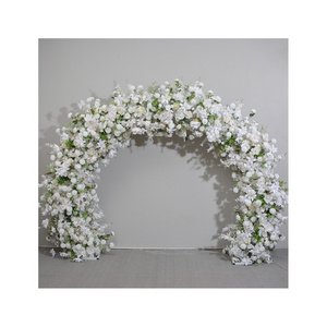 E- Four Seasons Outdoor Wedding arch background floral decoration faux white rose arches runner fake flower rows for party