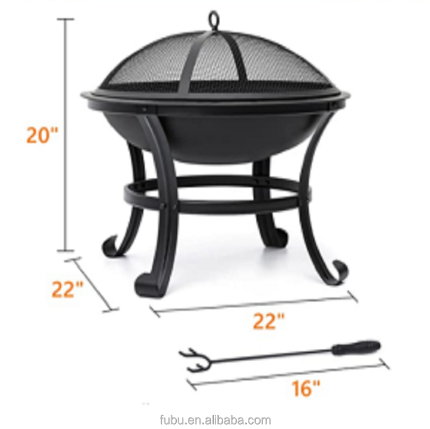 Outdoor Fire Pit for Wood Burning Firepit BBQ Grill Steel Fire Bowl with Spark Screen Cover