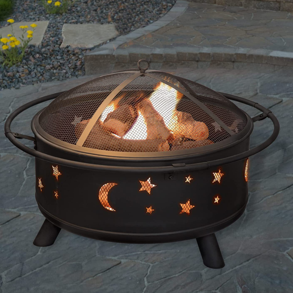 Fire Pit Outdoor - 32-Inch Large Wood-Burning Fire Pit with Moon and Stars - Perfect for Patio and Backyard Bonfires