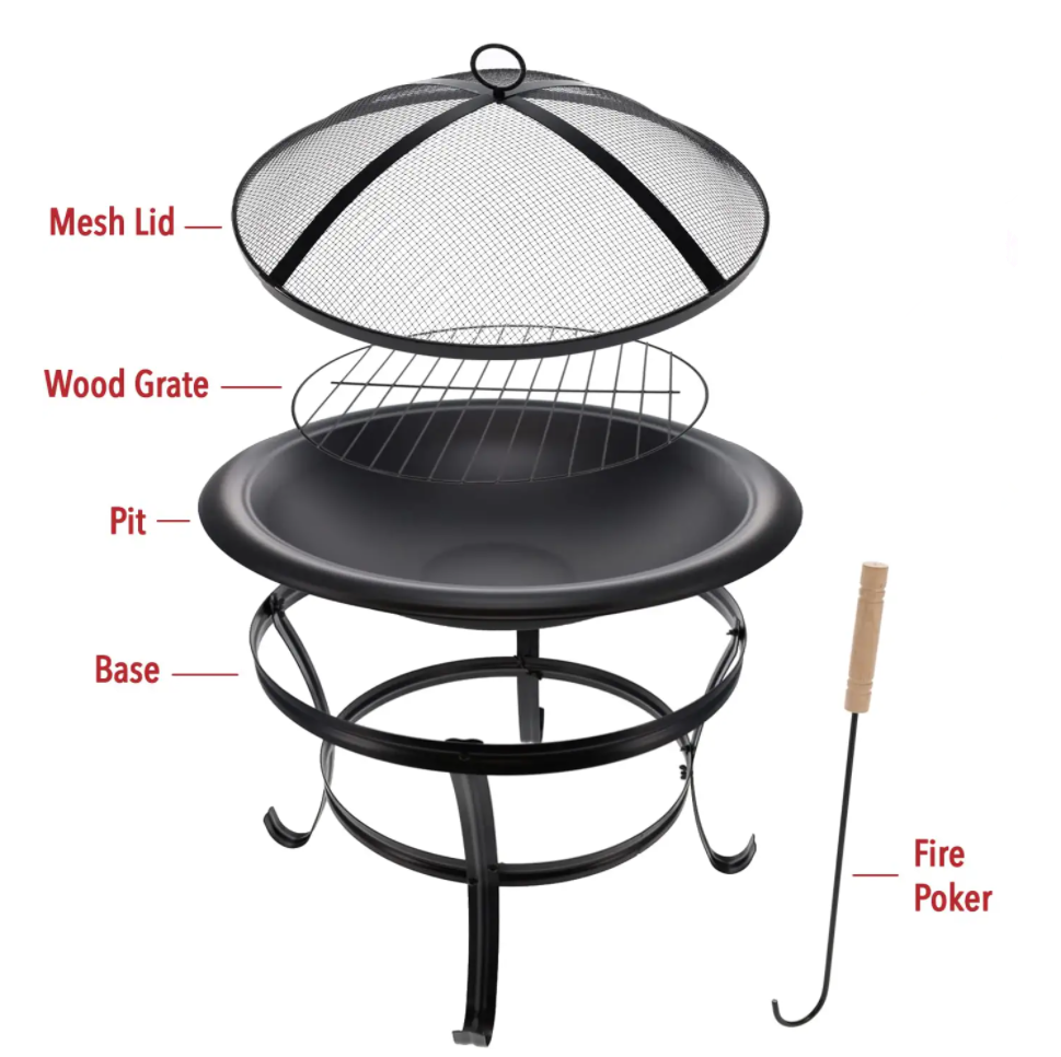 Outdoor Fire Pit for Wood Burning Firepit BBQ Grill Steel Fire Bowl with Spark Screen Cover