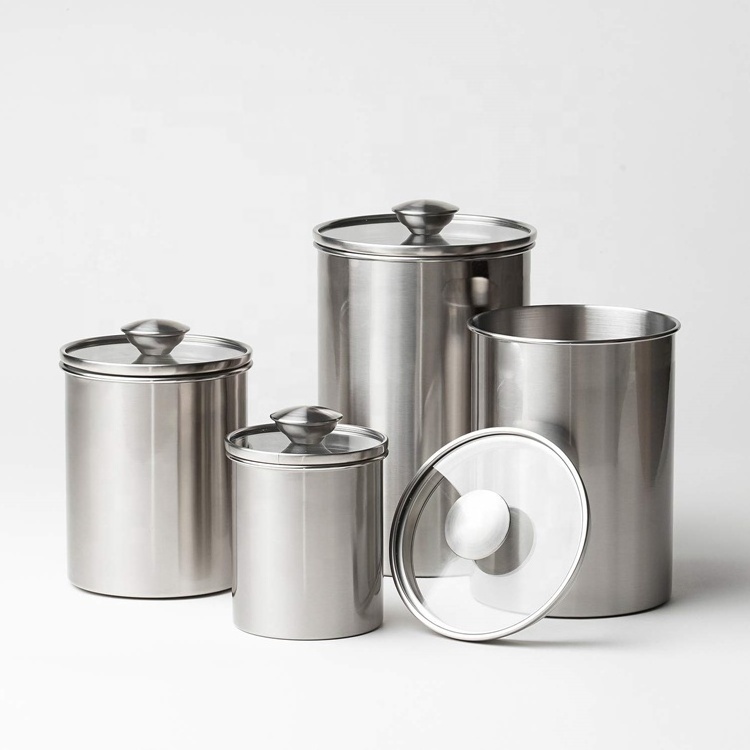 Stainless Steel Kitchen Storage Canister Jar Hot Selling Metal with Glass Cover Food Storage Bottles