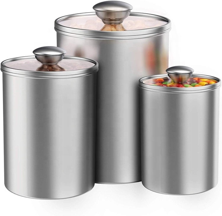 Stainless Steel Kitchen Storage Canister Jar Hot Selling Metal with Glass Cover Food Storage Bottles