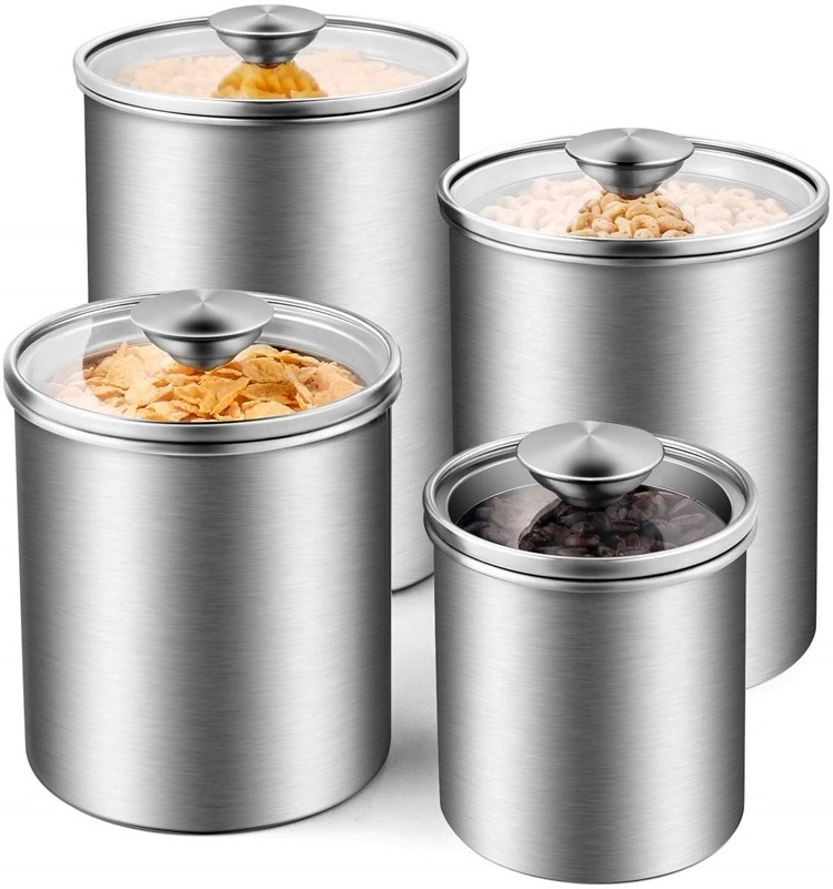 Stainless Steel Kitchen Storage Canister Jar Hot Selling Metal with Glass Cover Food Storage Bottles