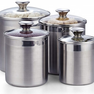 Stainless Steel Kitchen Storage Canister Jar Hot Selling Metal with Glass Cover Food Storage Bottles