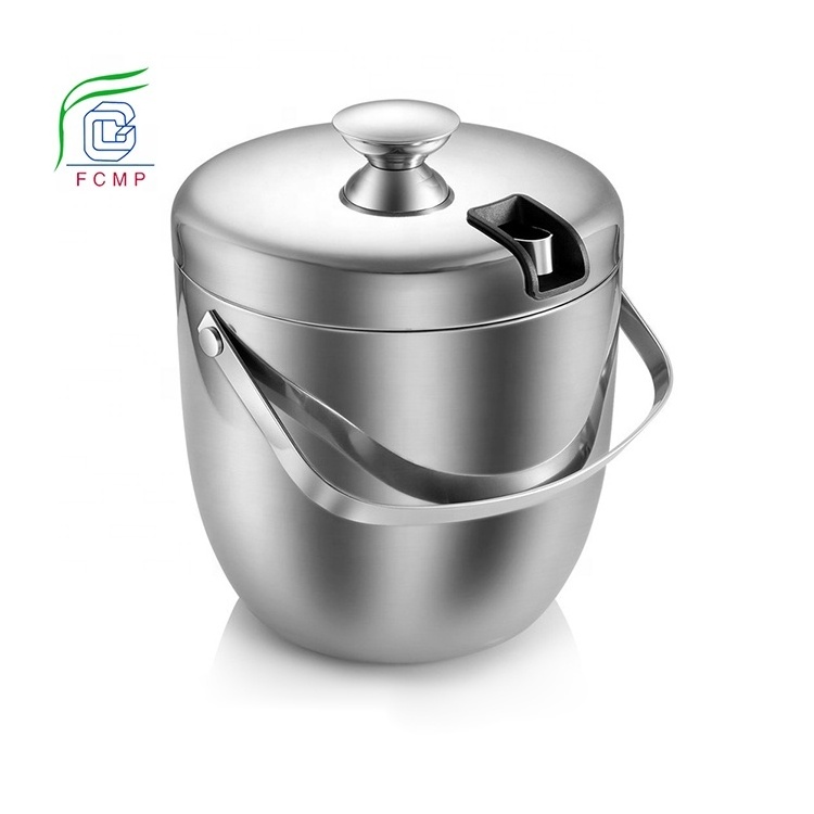 Double wall insulated stainless steel wine ice bucket with tongs