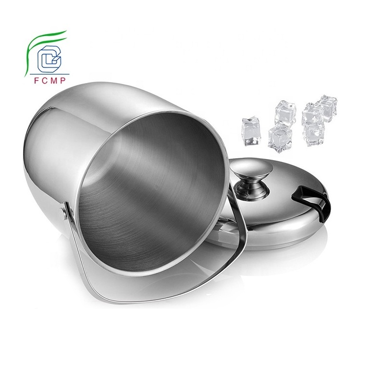 Double wall insulated stainless steel wine ice bucket with tongs