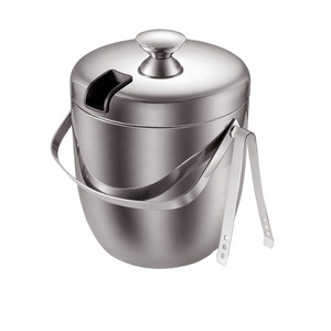 Double wall insulated stainless steel wine ice bucket with tongs