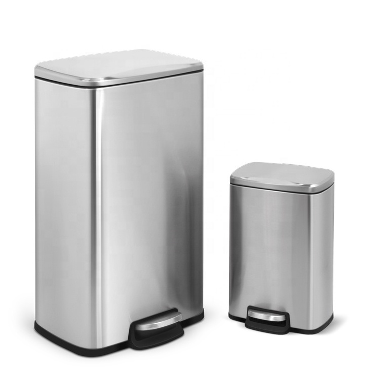 Large Capacity 30L Hotel  Dual Garbage Can Stainless Steel Dustbin Custom Printed Metal Foot Pedal Galvanized Trash Can