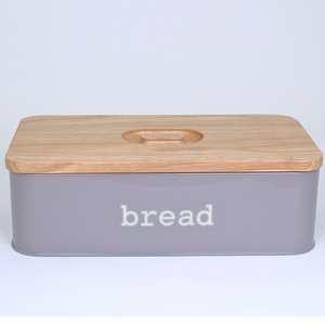 Vintage Metal Kitchen Storage Tin Canister Bread box With Bamboo Lid