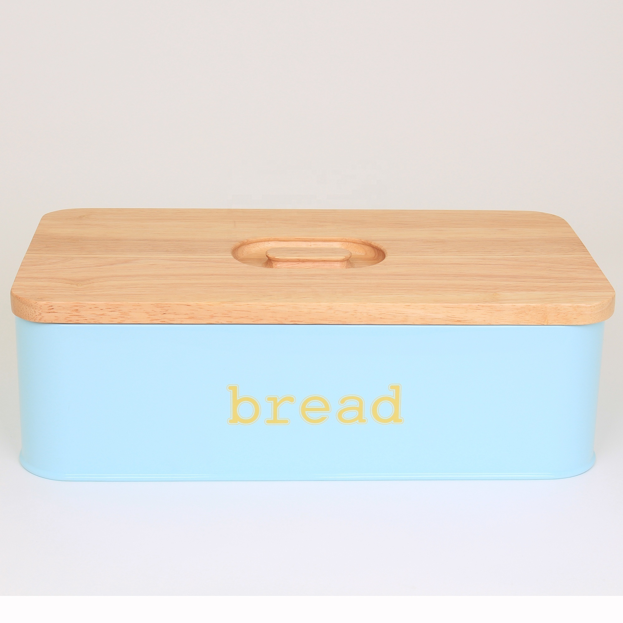 Vintage Metal Kitchen Storage Tin Canister Bread box With Bamboo Lid