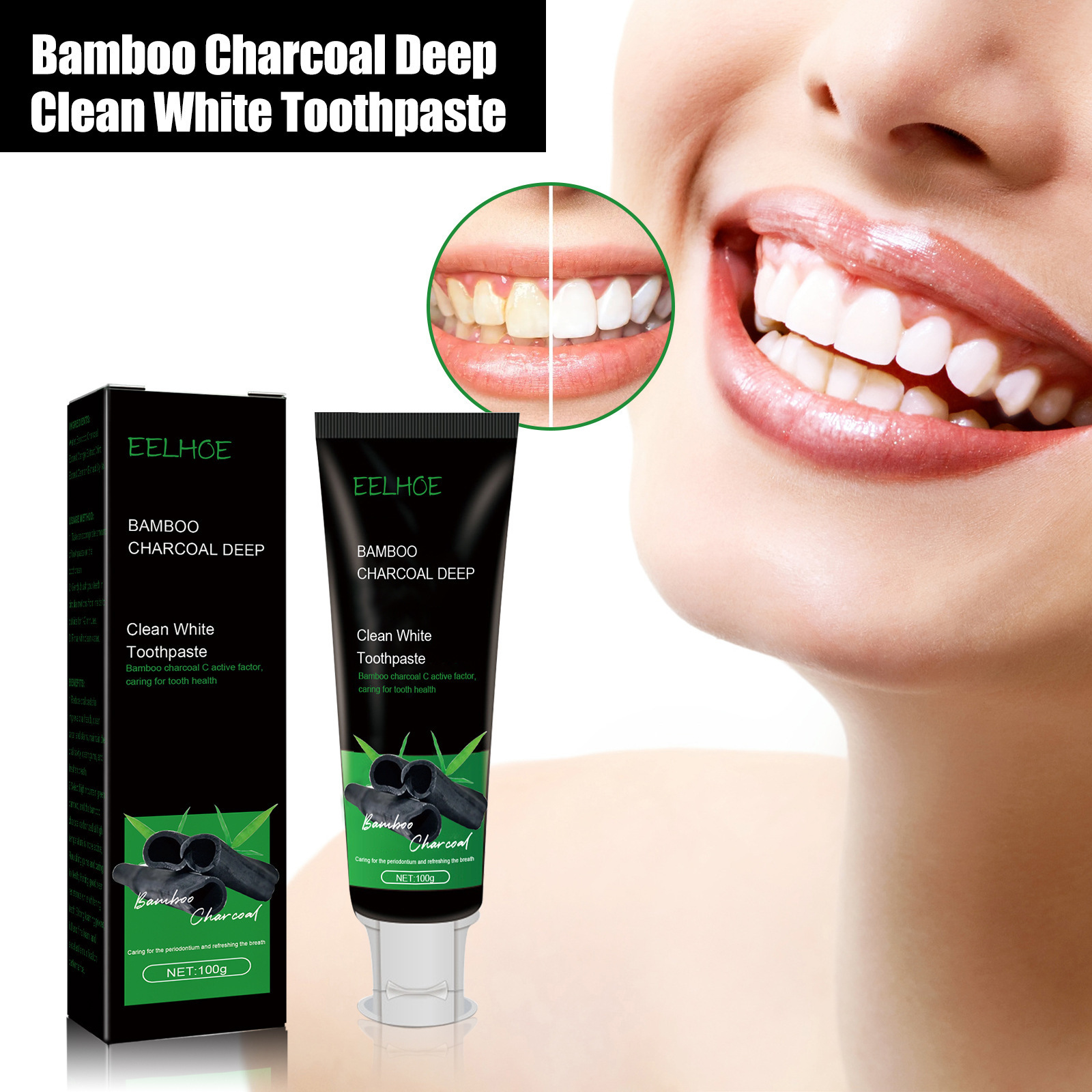 EELHOE Teeth Whitener Private Logo Home-used Natural Bamboo Activated Charcoal Toothpaste