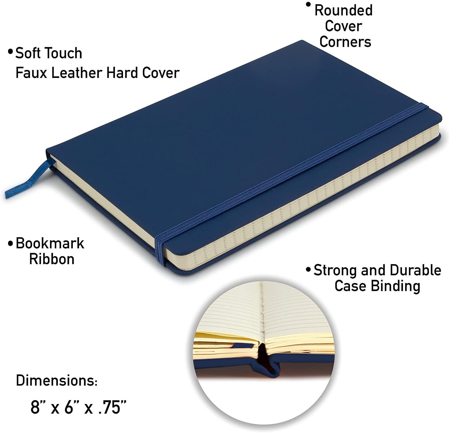 Wholesale Custom Printing Coated Journal A5 PU Leather Notebook with Elastic band for Promotion