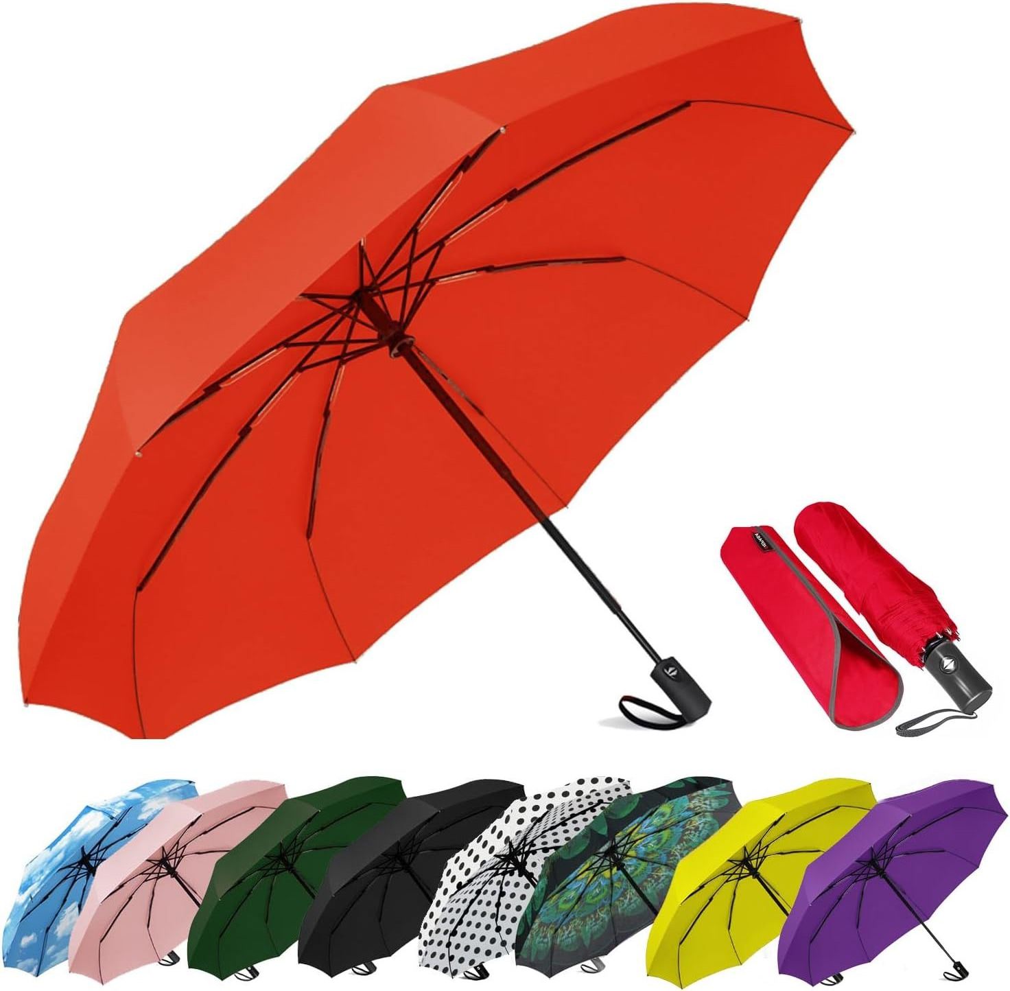 Wholesale custom 3 folding foldable windproof uv colour Fully-automatic auto open close umbrella for Travel outdoor