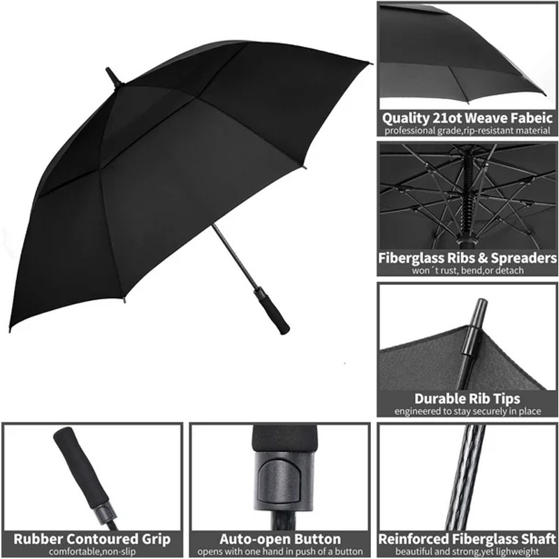 Factory Wholesale Automatic Open Golf Umbrella With Custom Logo Prints Extra Large Straight Promotional Umbrella