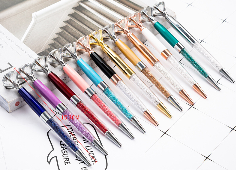 Custom Golden Diamond Pen Metal Ballpoint Pens Bling Crystal Ball Pens For School Office Stationery