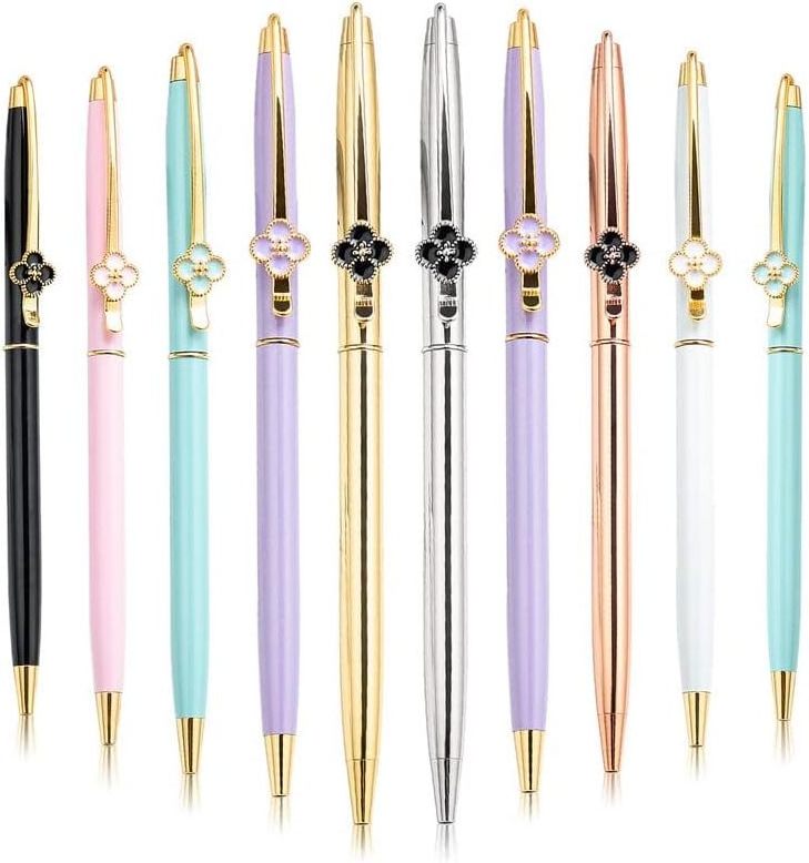 Novelty Metal Four Leaf Clover Clip Ballpoint pen Elegant Stainless Steel Pen with Clover Clip Slim & Lightweight for Women