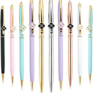 Novelty Metal Four Leaf Clover Clip Ballpoint pen Elegant Stainless Steel Pen with Clover Clip Slim & Lightweight for Women