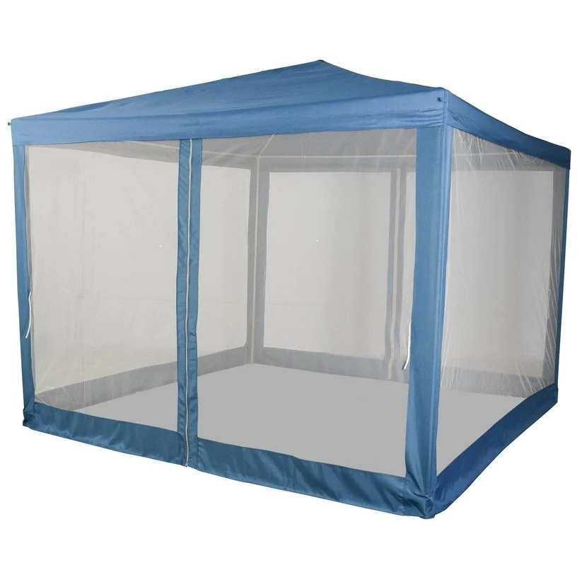 OUTDOOR DINING AWNING 3x3M Blue Gazebo with 4-Side Mesh Panels Mosquito Netting