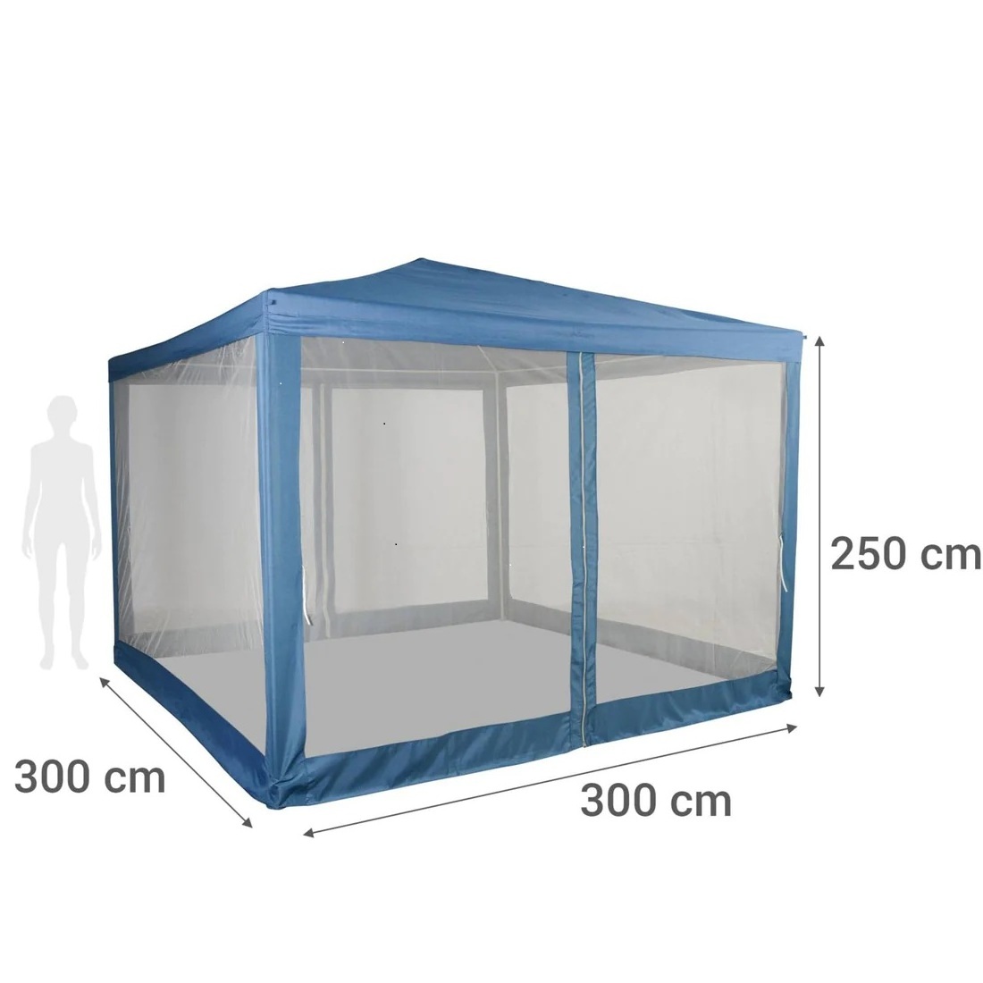 OUTDOOR DINING AWNING 3x3M Blue Gazebo with 4-Side Mesh Panels Mosquito Netting