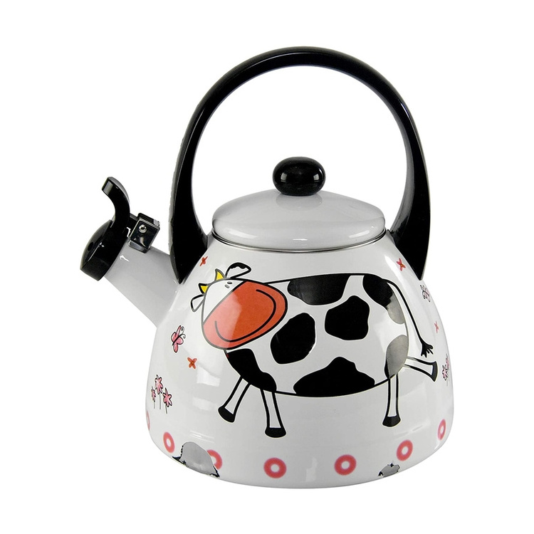 Factory Direct Sale Durable Happy Cow Design 2 Liter Capacity Kitchen Enamel Water Kettle