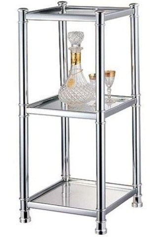 GLASS SHELF SQUARE 3TIER HQ STAINLESS STEEL FREE STANDING