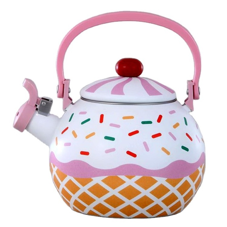 Factory Direct Sale Durable Cupcake Design 2 Liter Capacity Kitchen Enamel Water Kettle