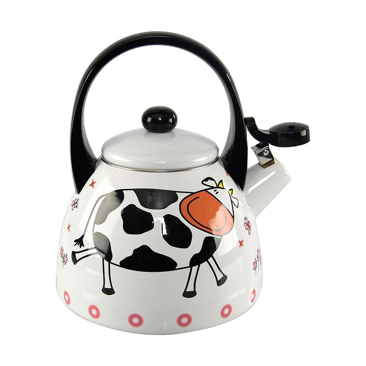 Factory Direct Sale Durable Happy Cow Design 2 Liter Capacity Kitchen Enamel Water Kettle