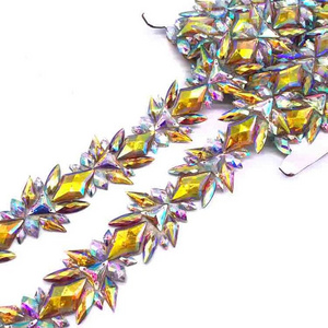 Popular styles iron on yellow AB resin stone trimming rhinestone gem applique trim for carnival shoes bag clothing  accessories