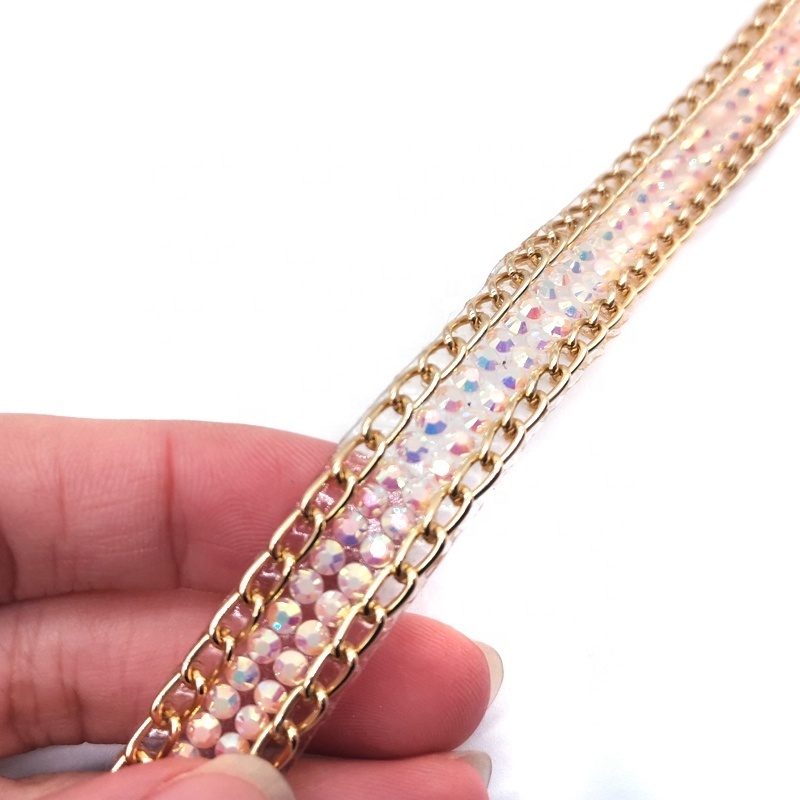 New fancy design metal chain heat transfer rhinestone trimming for DIY clothings shoe decoration