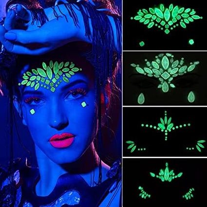 face gems body stickers glow in the dark fluorescent face tattoo crystals rhinestone sticker body jewelry for Halloween