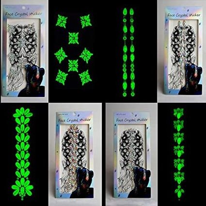 face gems body stickers glow in the dark fluorescent face tattoo crystals rhinestone sticker body jewelry for Halloween