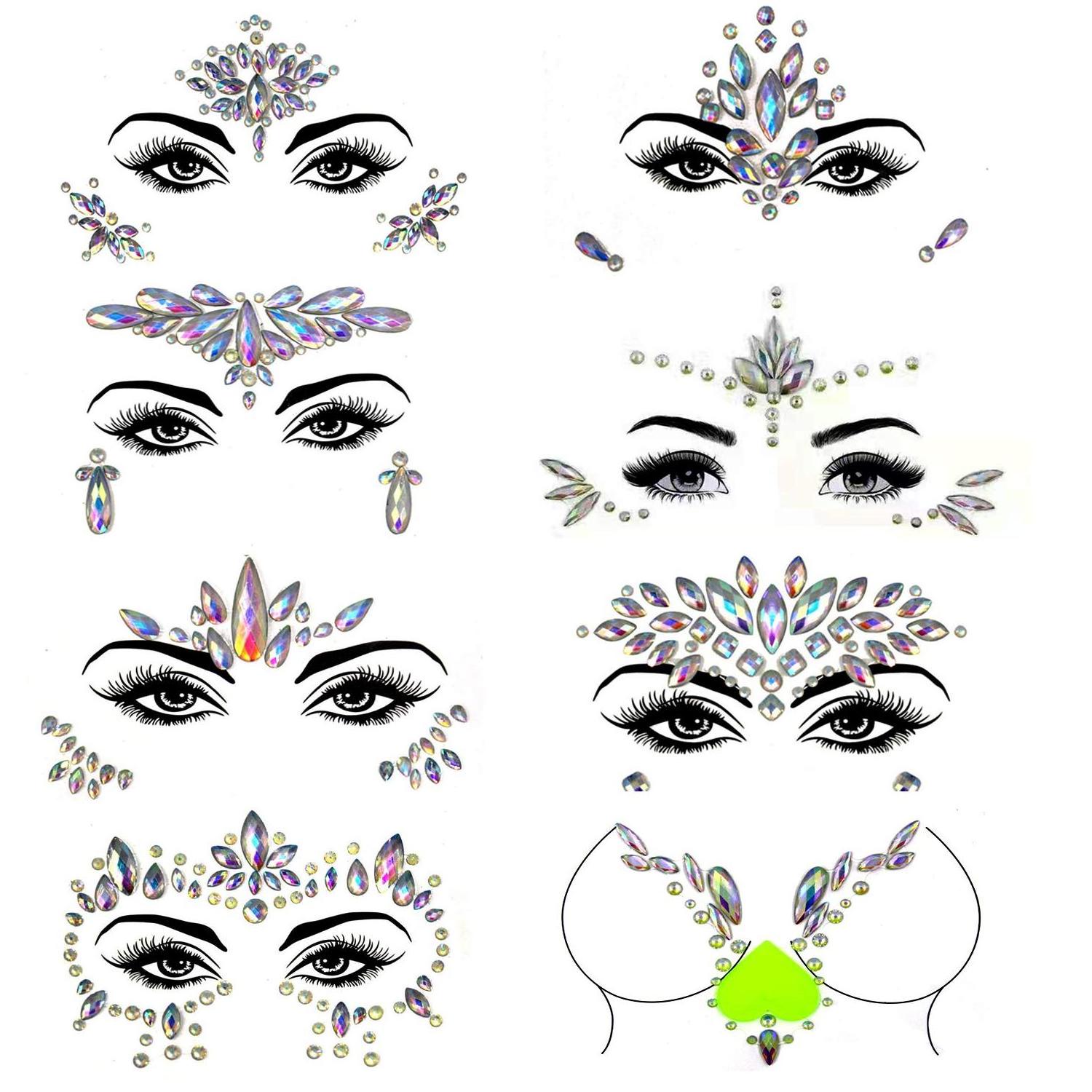 face gems body stickers glow in the dark fluorescent face tattoo crystals rhinestone sticker body jewelry for Halloween