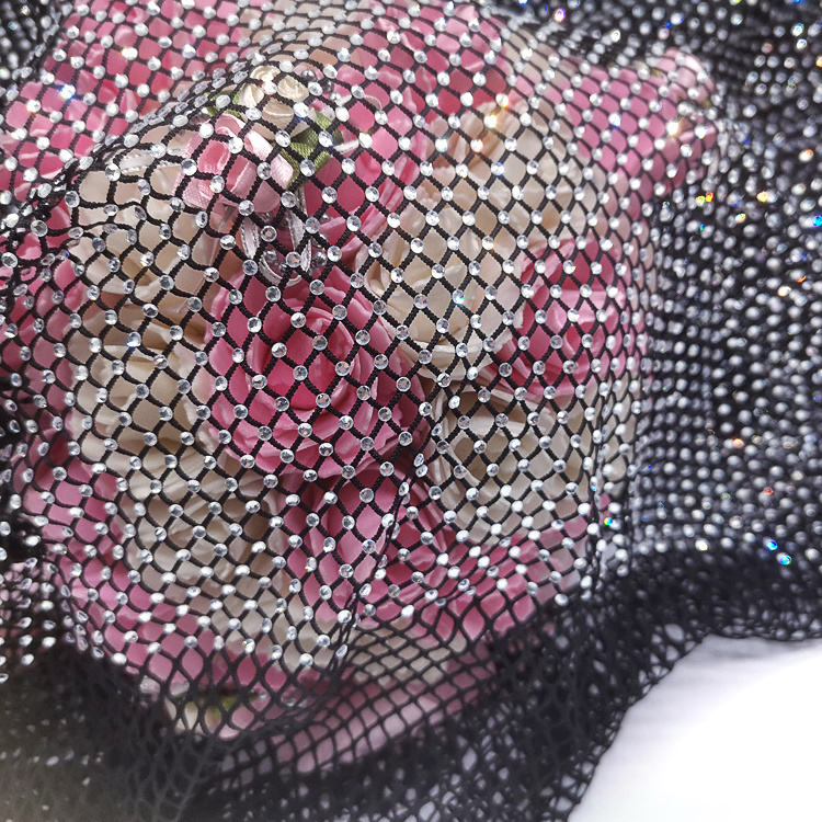 rhinestone covered fabric mesh 1meter width stretchable black fabric 3mm crystal rhinestone mesh trim