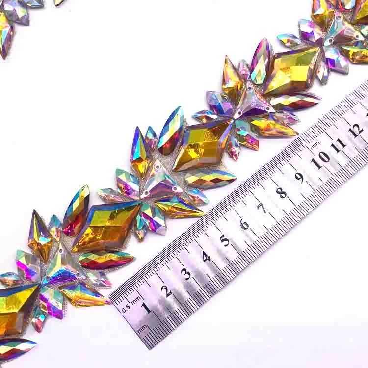 Popular styles iron on yellow AB resin stone trimming rhinestone gem applique trim for carnival shoes bag clothing  accessories